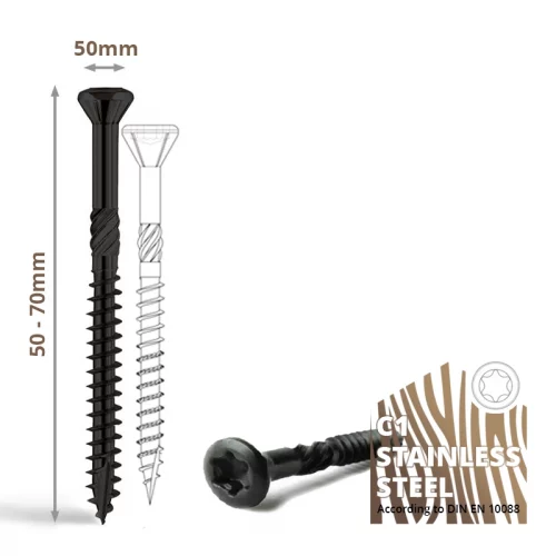 C1 Black stainless steel hardwood screws – 5mm