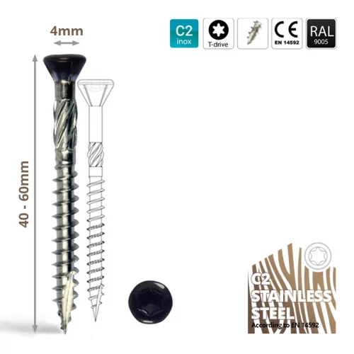 C2 Black head stainless steel hardwood screws – 4mm